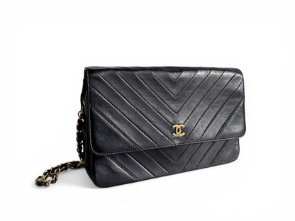 CHANEL Lambskin Chevron Flap Chain Shoulder Bag