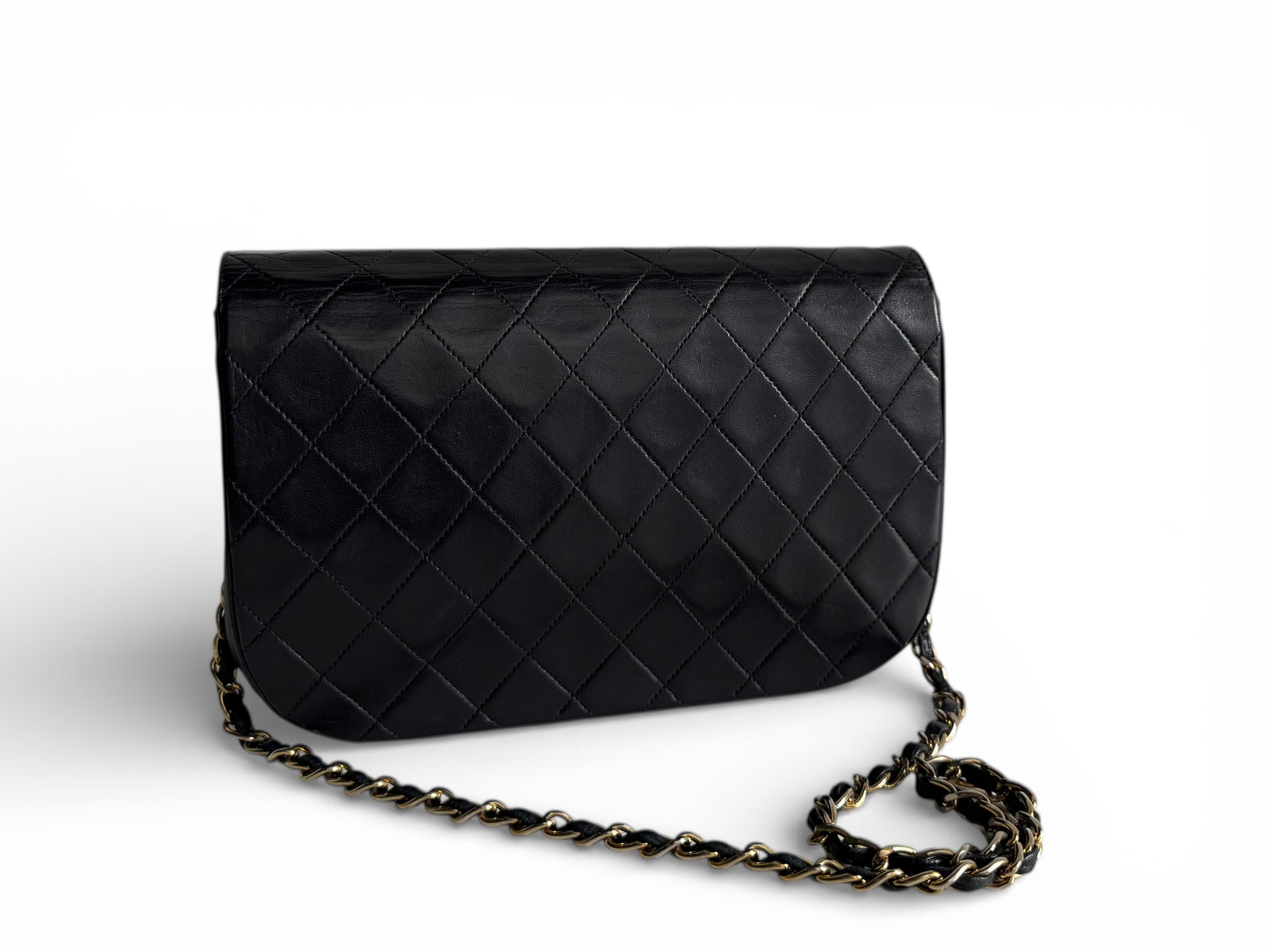 CHANEL Lambskin Half Moon Double Flap Bag