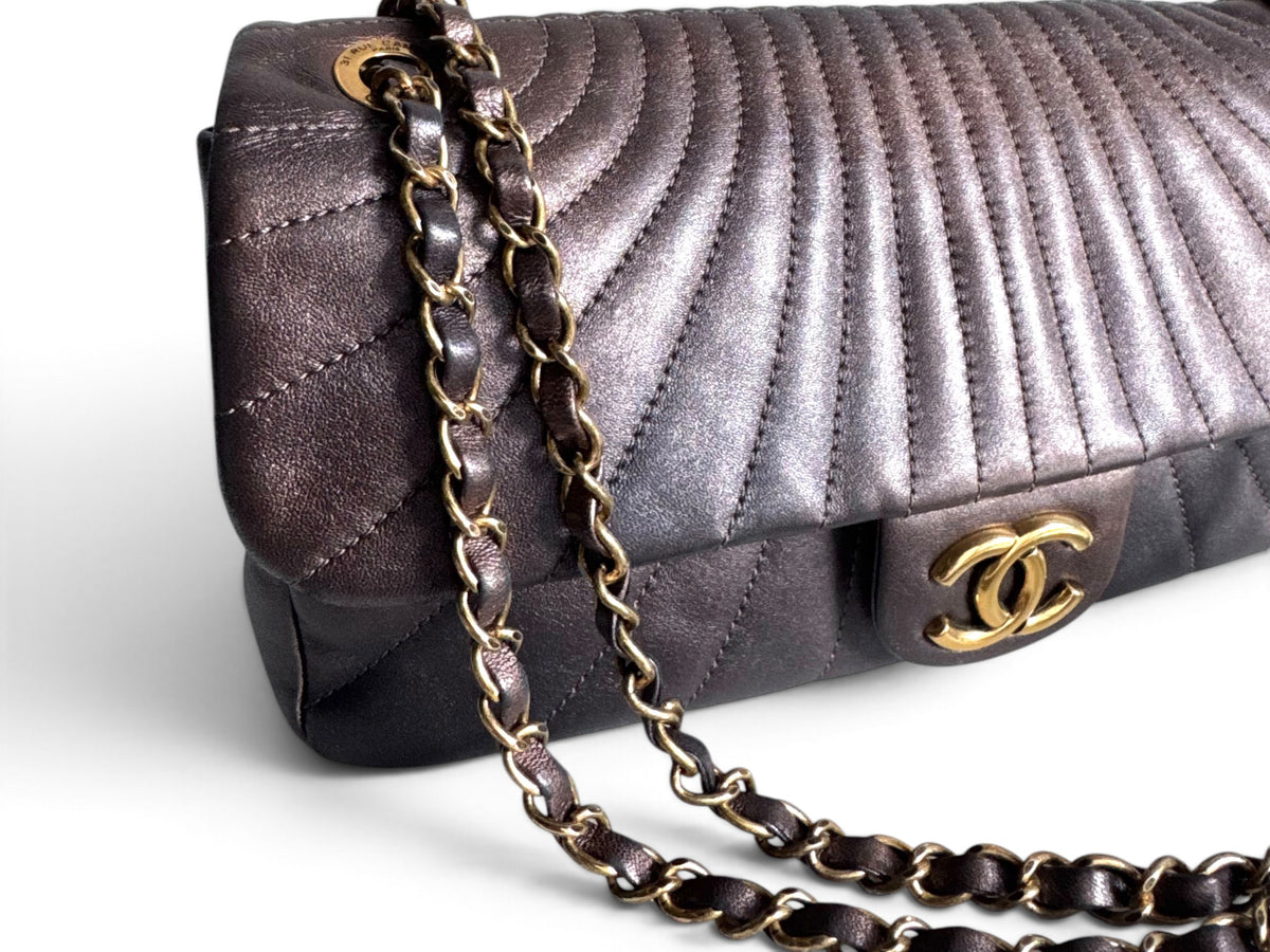 CHANEL Metallic Calfskin Degrade East West Flap