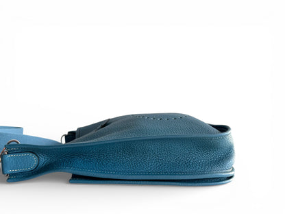 HERMÈS Taurillon Clemence Evelyne II PM Bleu Jean