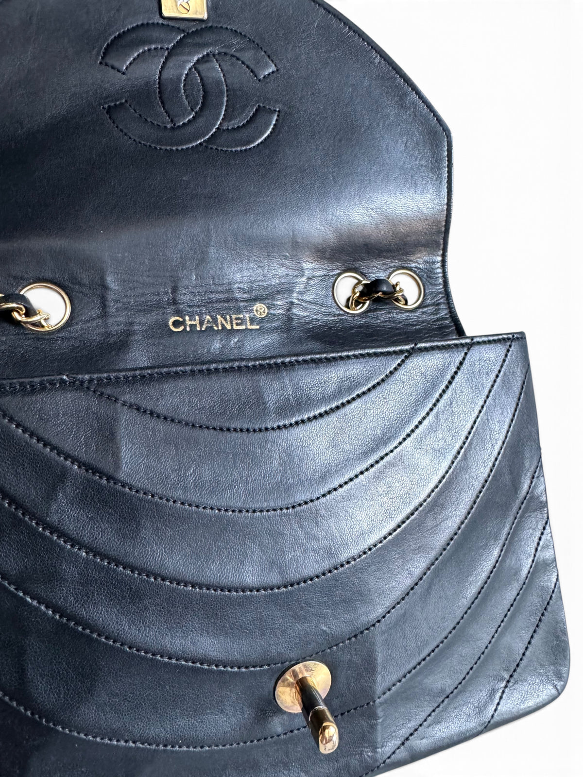 CHANEL Lambskin Half Moon Flap Bag