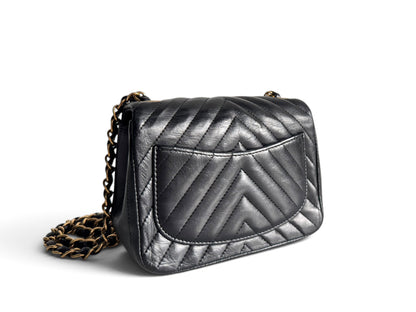 CHANEL Lambskin Chevron Quilted Mini Square Flap