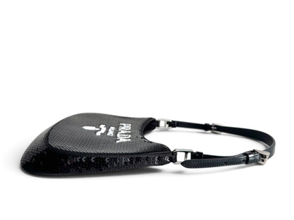 PRADA Paillettes Sequin Logo Cleo Adjustable Strap Shoulder Bag
