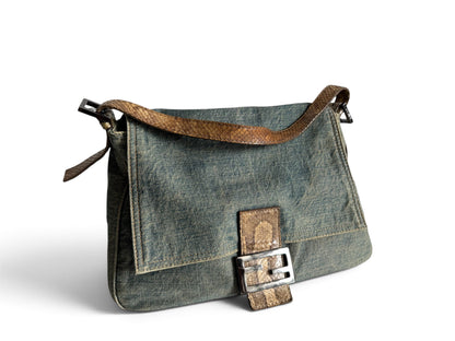 FENDI Denim Snakeskin Mama Baguette