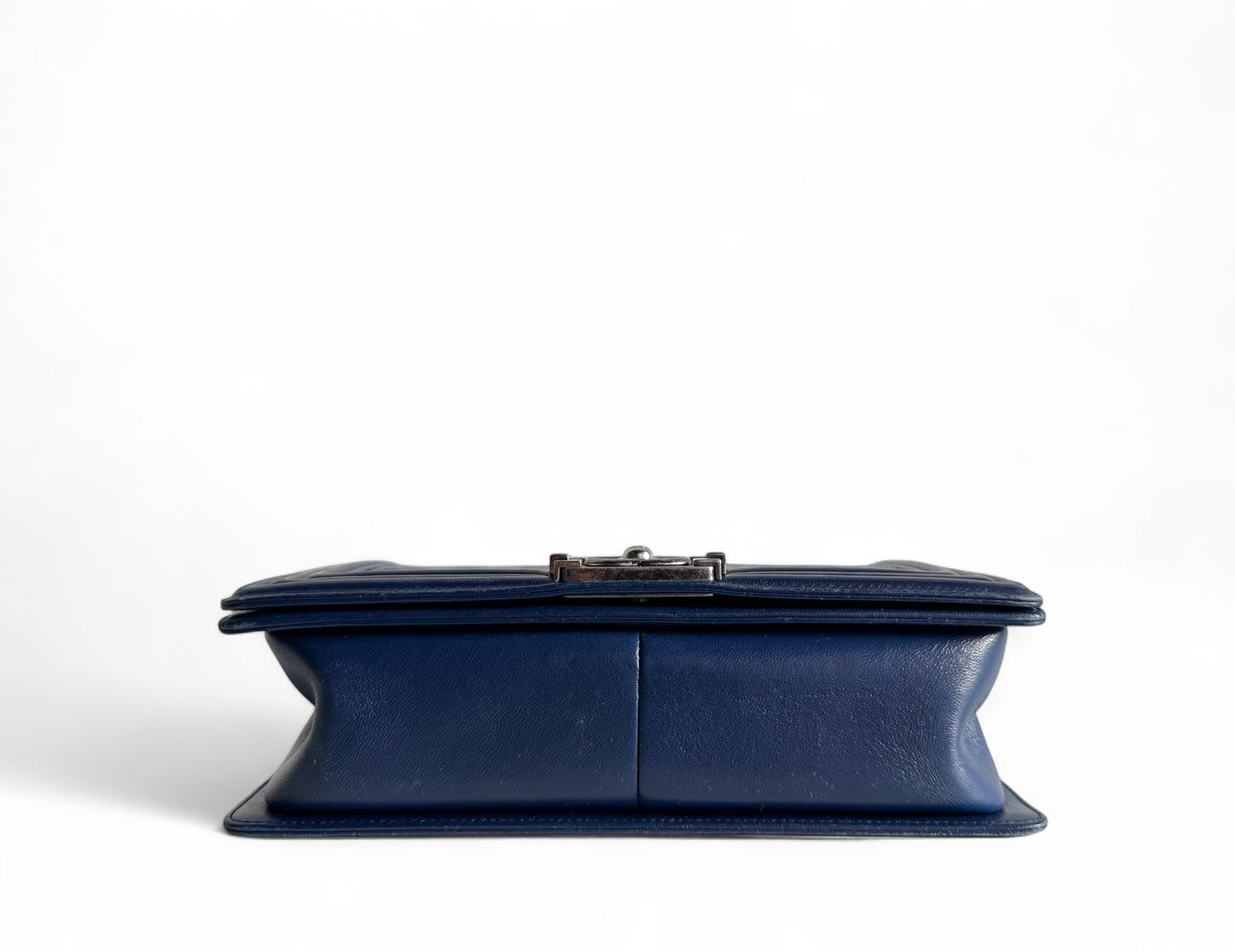 CHANEL Blue Quilted Lambskin Leather Medium Boy Bag