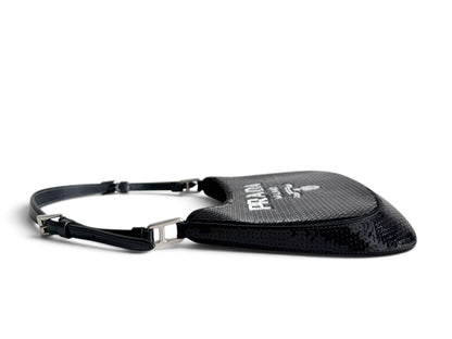 PRADA Paillettes Sequin Logo Cleo Adjustable Strap Shoulder Bag