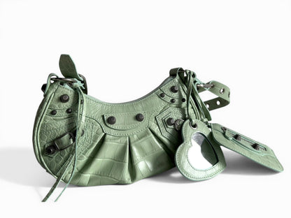 BALENCIAGA Extra Supple Calfskin Crocodile Embossed Le Cagole Shoulder Bag