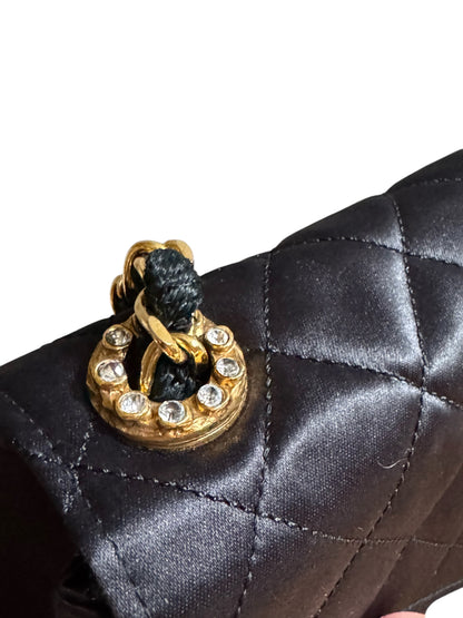 Chanel Satin Rhinestone Chain Flap Bag