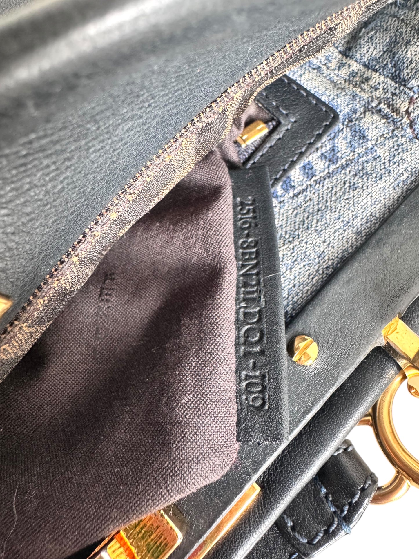 FENDI Calfskin Denim Zucca Peekaboo Iconic Satchel