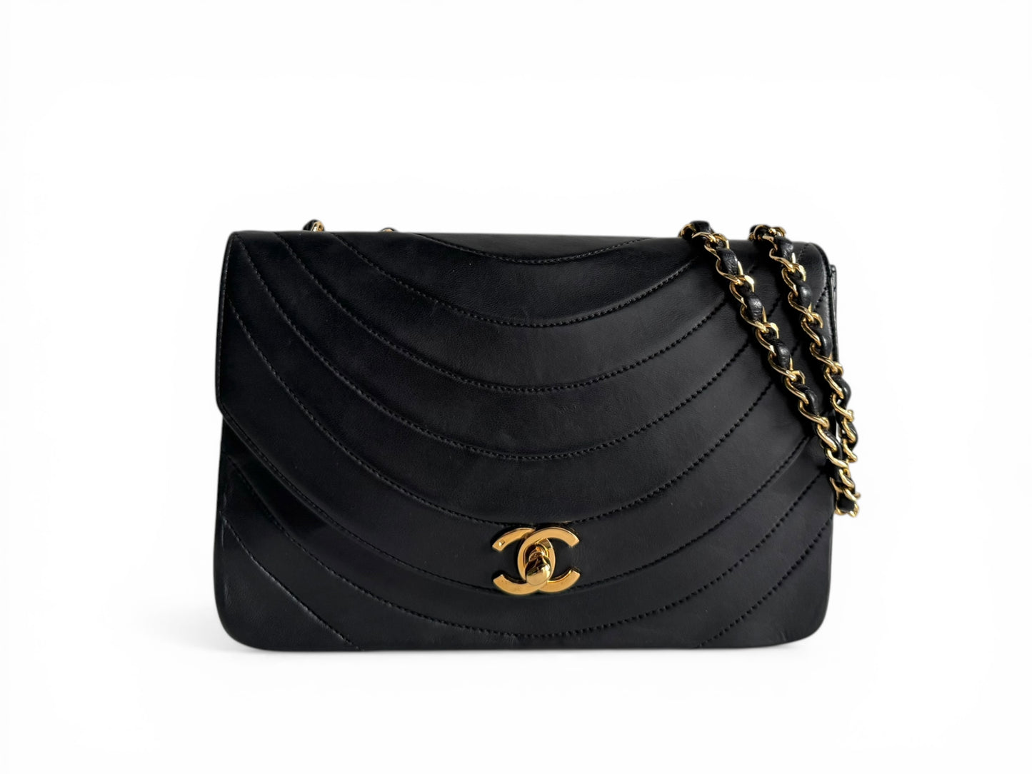 CHANEL Lambskin Half Moon Flap Bag