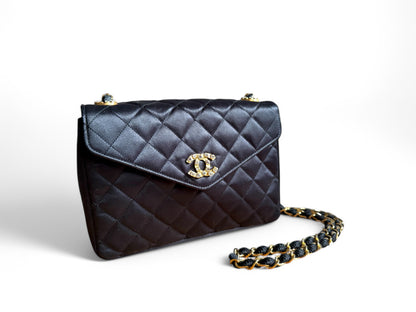 Chanel Satin Rhinestone Chain Flap Bag