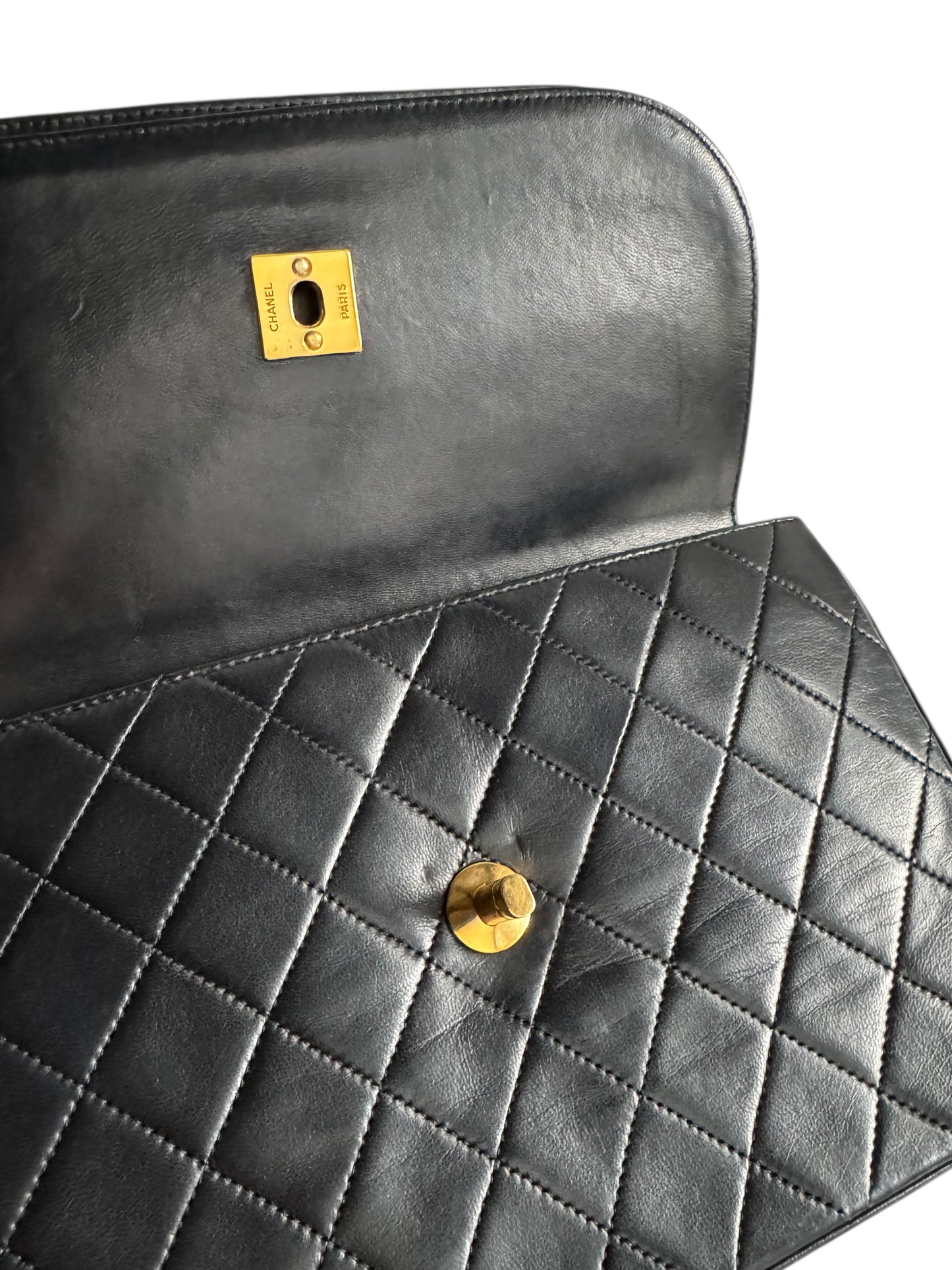 CHANEL Lambskin Half Moon Double Flap Bag