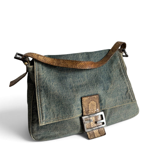 FENDI Denim Snakeskin Mama Baguette