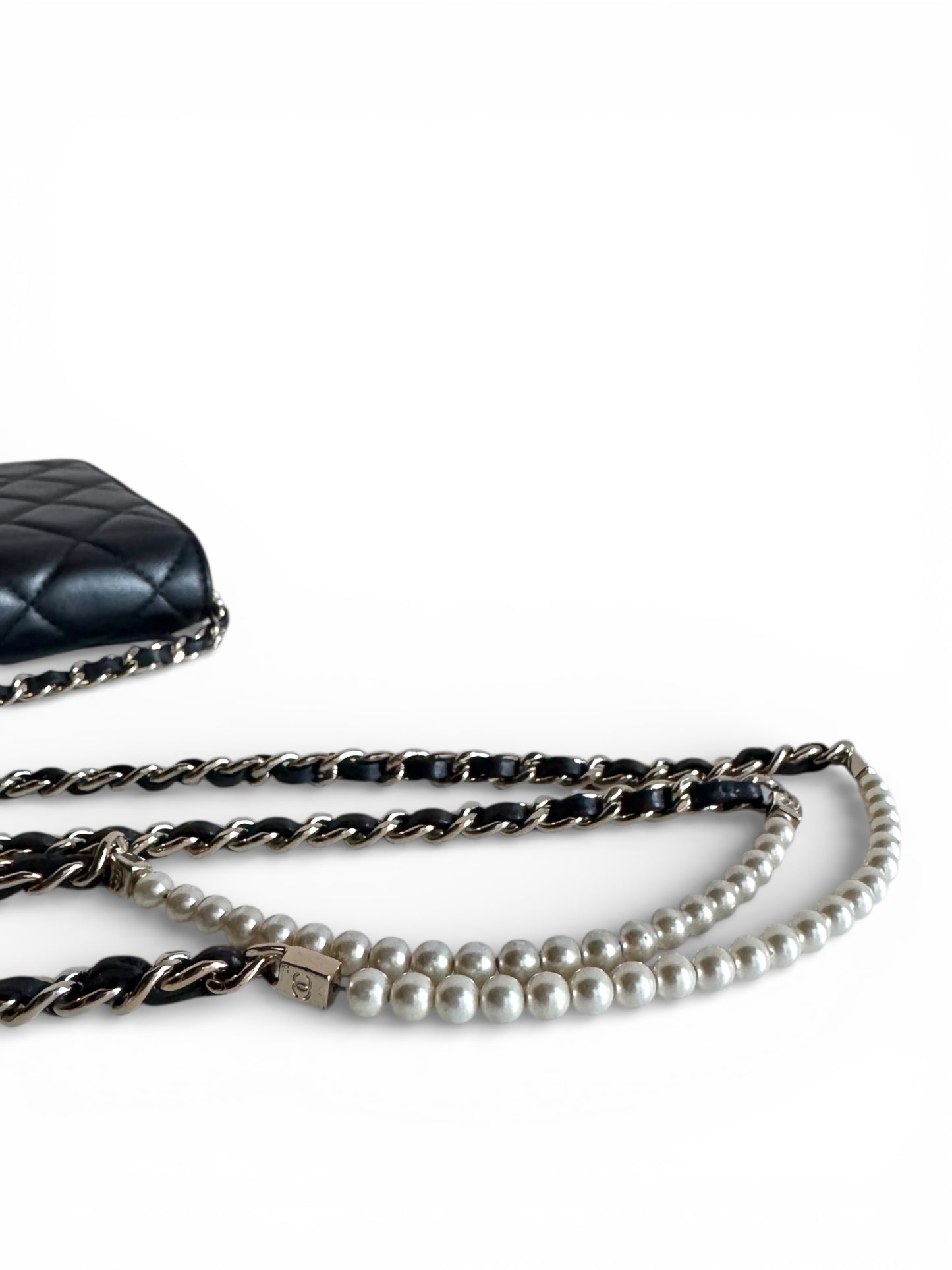CHANEL Lambskin Limited Pearl Strap Wallet On Chain