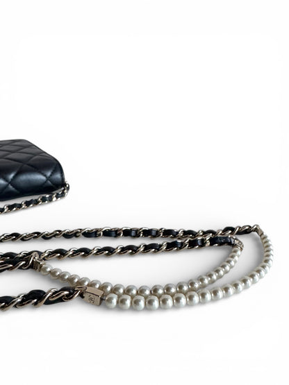 CHANEL Lambskin Limited Pearl Strap Wallet On Chain