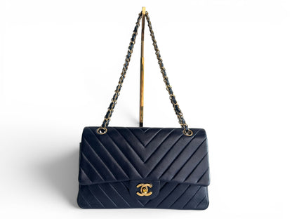 CHANEL Lambskin Chevron Medium Double Flap Bag