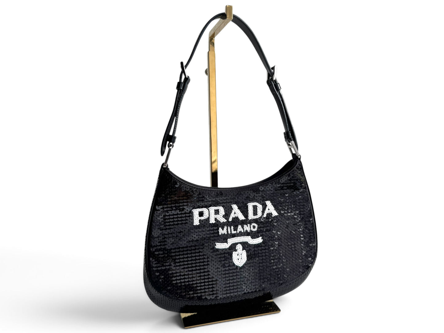 PRADA Paillettes Sequin Logo Cleo Adjustable Strap Shoulder Bag