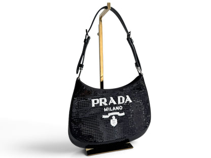 PRADA Paillettes Sequin Logo Cleo Adjustable Strap Shoulder Bag