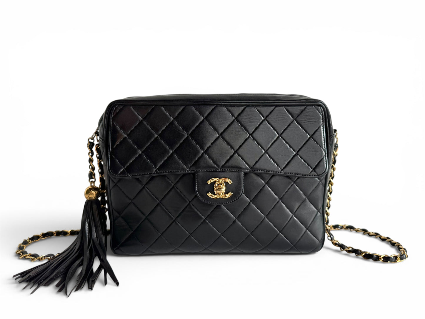 Chanel Lambskin Quilted Flap Camera Tassel Case