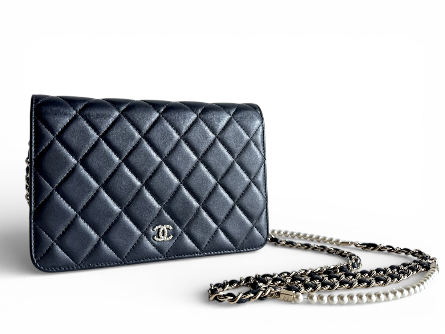 CHANEL Lambskin Limited Pearl Strap Wallet On Chain
