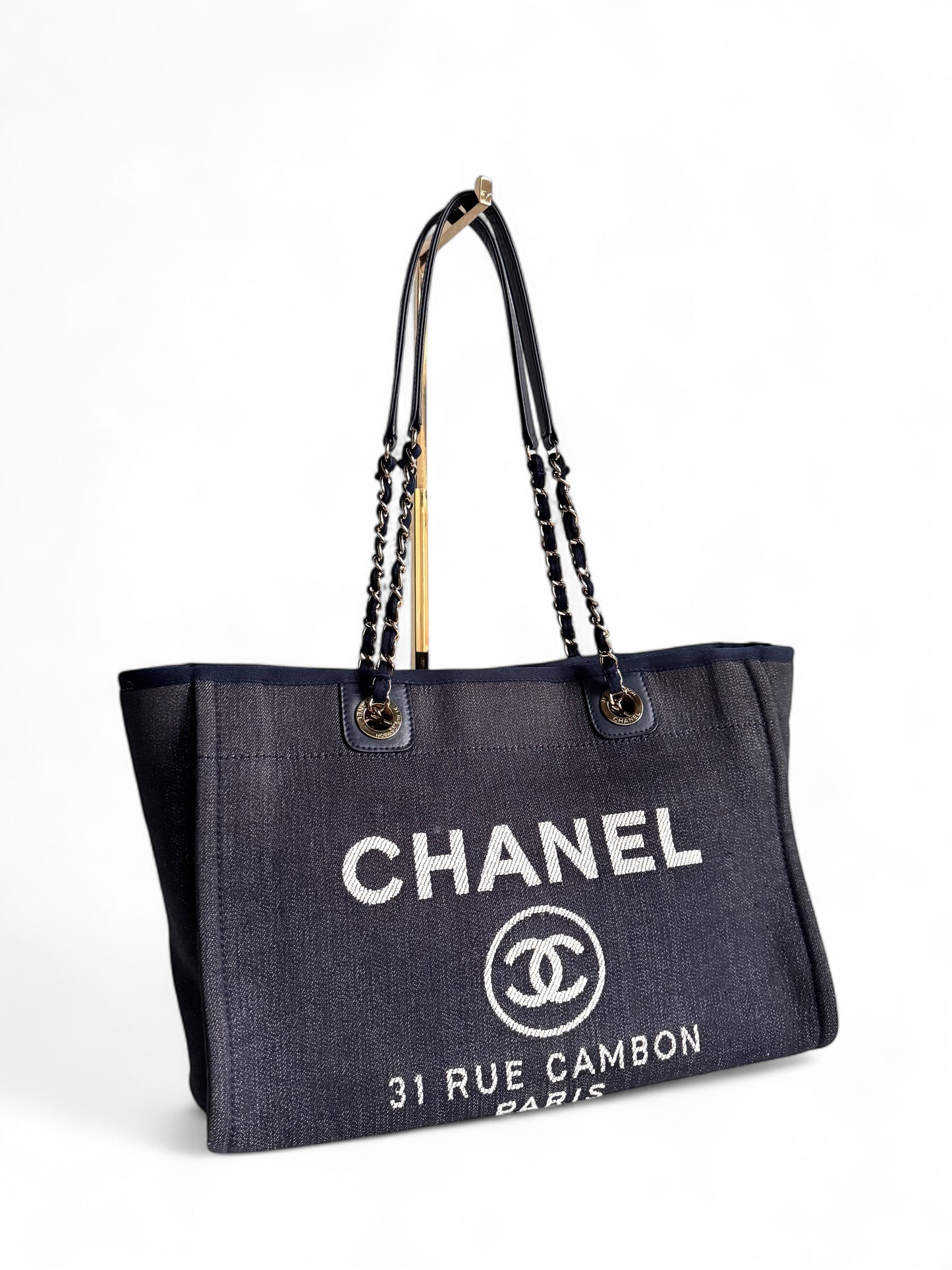 CHANEL Canvas Deauville Small Tote Denim