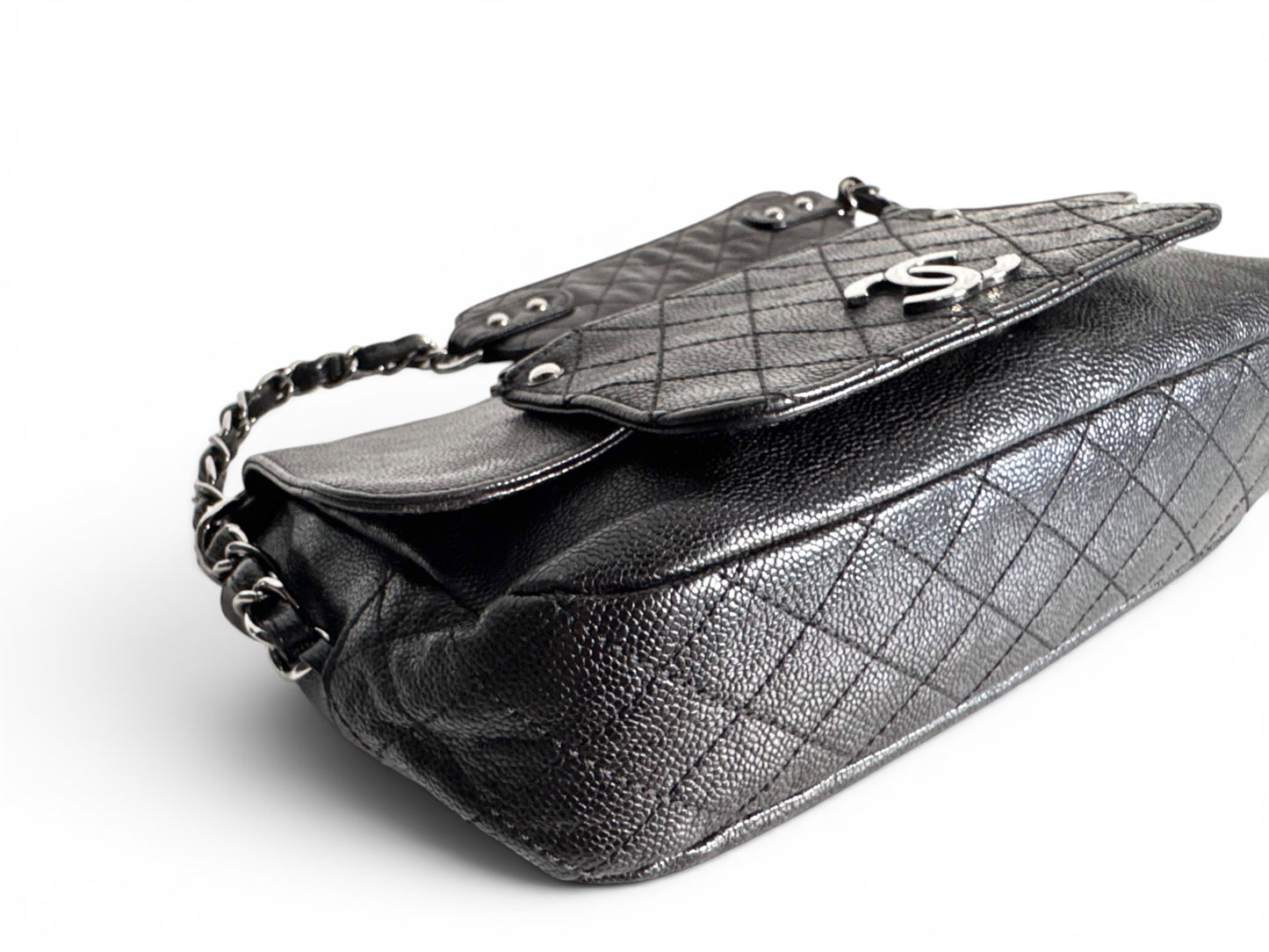 CHANEL Black Quilted Caviar Leather Pocket in the City Flap Shoulder Bag
