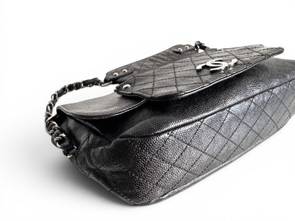 CHANEL Black Quilted Caviar Leather Pocket in the City Flap Shoulder Bag