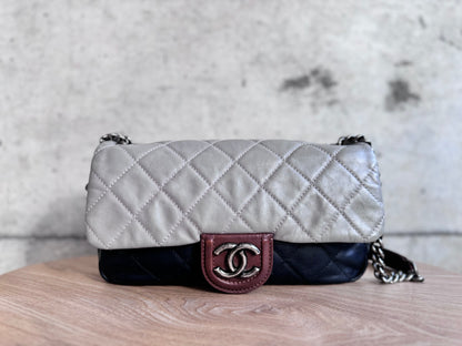 CHANEL 
Iridescent Calfskin Tri-Color Country Chic Flap