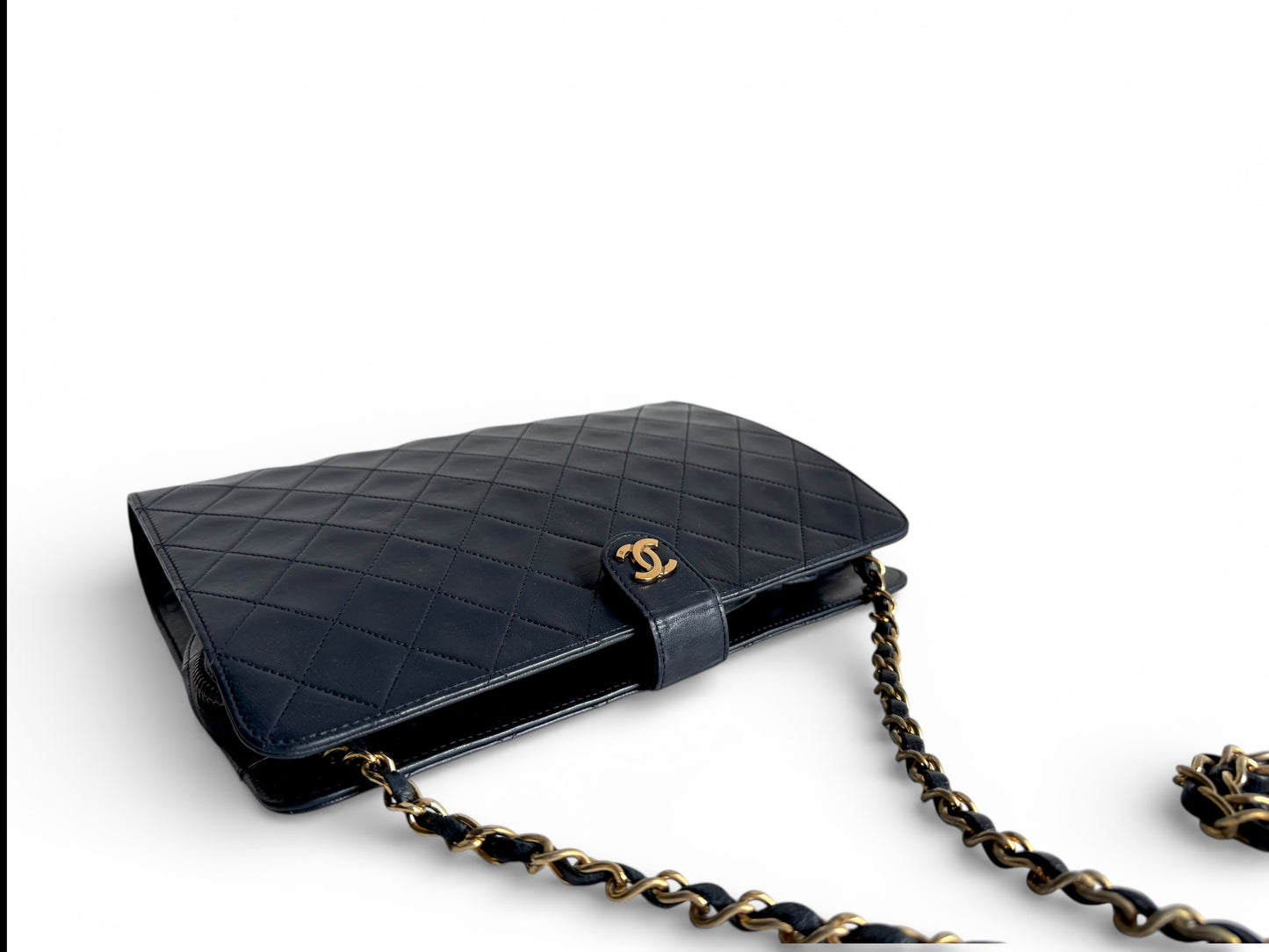 CHANEL Vintage Navy Lambskin Quilted Shoulder Bag