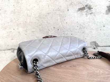 CHANEL 
Iridescent Calfskin Tri-Color Country Chic Flap