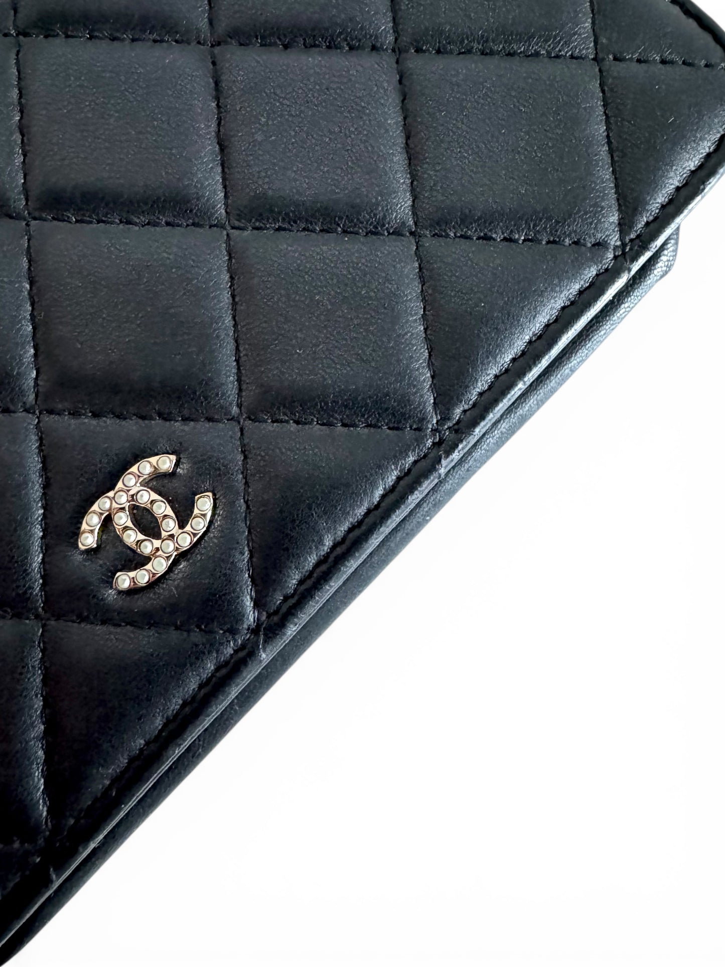 CHANEL Lambskin Limited Pearl Strap Wallet On Chain