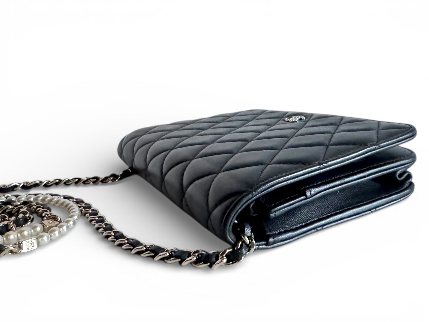 CHANEL Lambskin Limited Pearl Strap Wallet On Chain