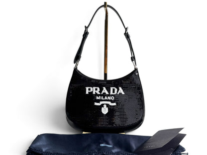 PRADA Paillettes Sequin Logo Cleo Adjustable Strap Shoulder Bag