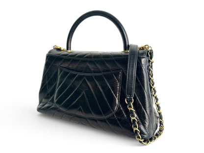 CHANEL Calfskin Chevron Small Coco Handle Flap