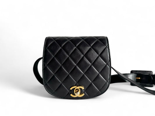 CHANEL Lambskin Quilted Flap Waist Belt Bag