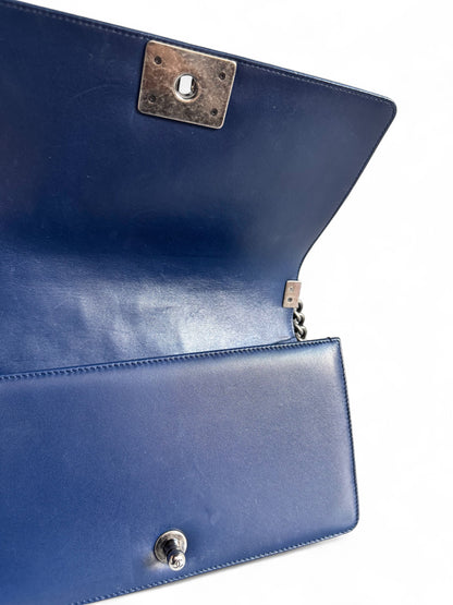 CHANEL Blue Quilted Lambskin Leather Medium Boy Bag