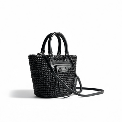 BALENCIAGA Nylon Raffia Le Cagole Small Panier Tote
