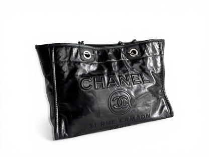 CHANEL Glazed Calfskin Small Deauville Tote