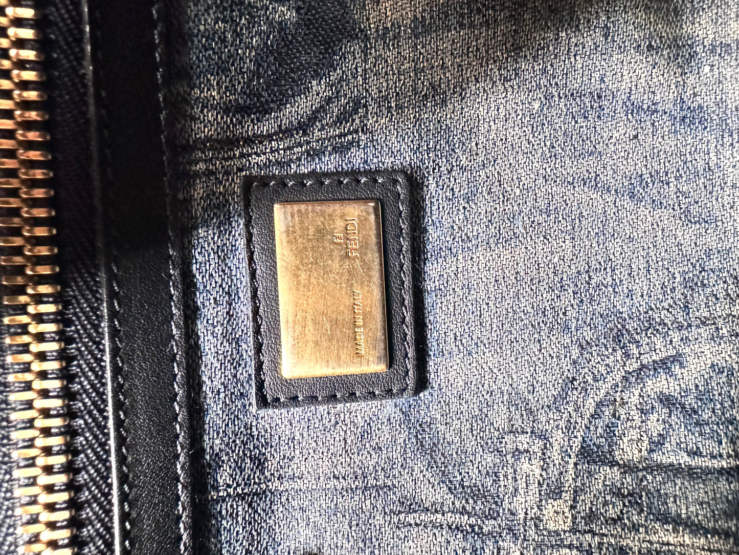 FENDI Calfskin Denim Zucca Peekaboo Iconic Satchel
