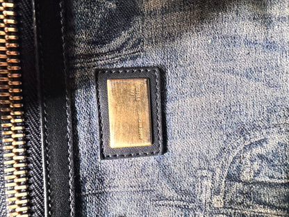 FENDI Calfskin Denim Zucca Peekaboo Iconic Satchel