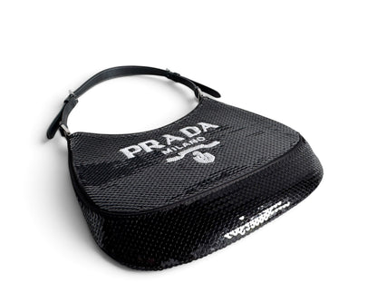 PRADA Paillettes Sequin Logo Cleo Adjustable Strap Shoulder Bag