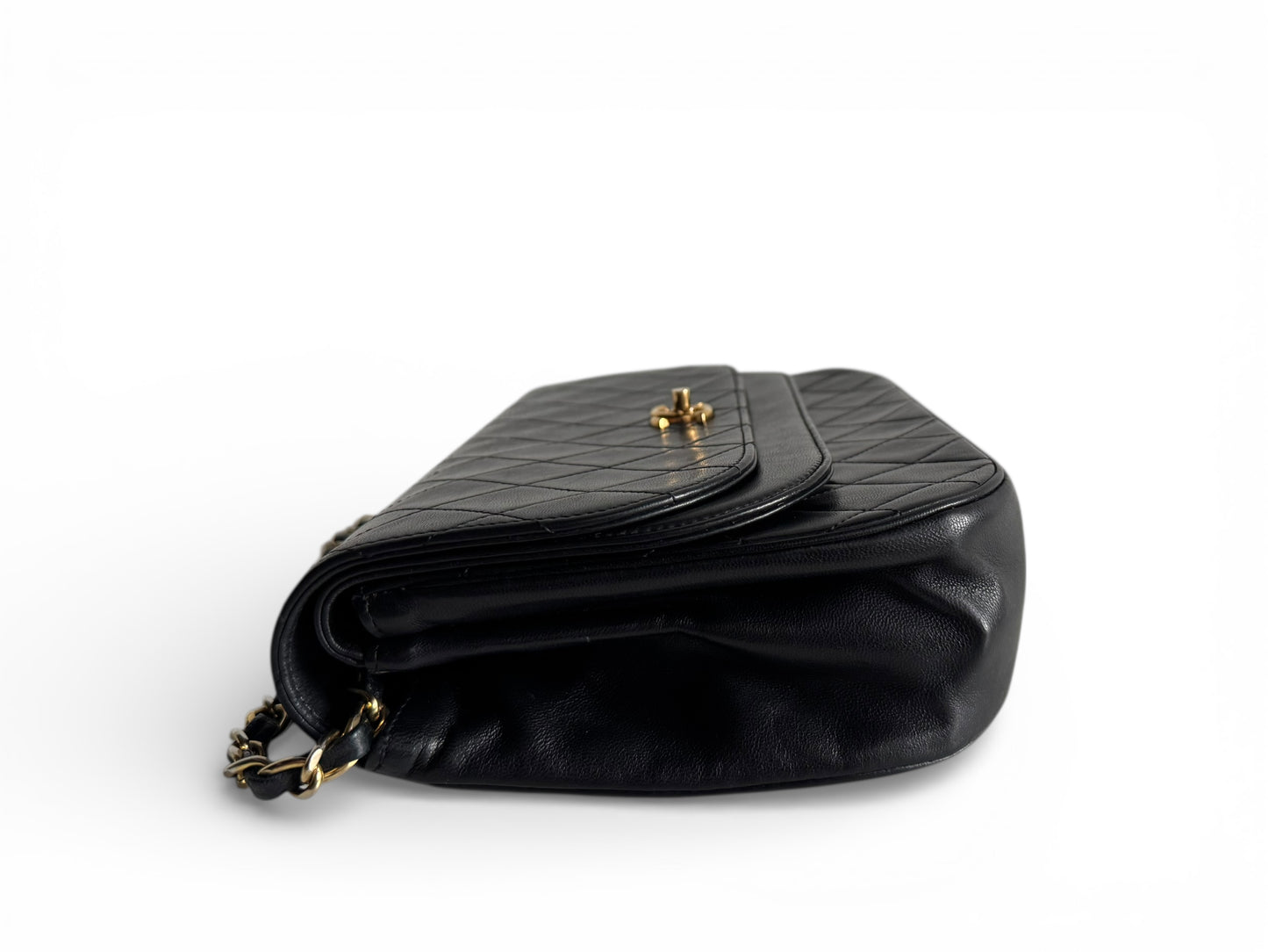 CHANEL Lambskin Half Moon Double Flap Bag