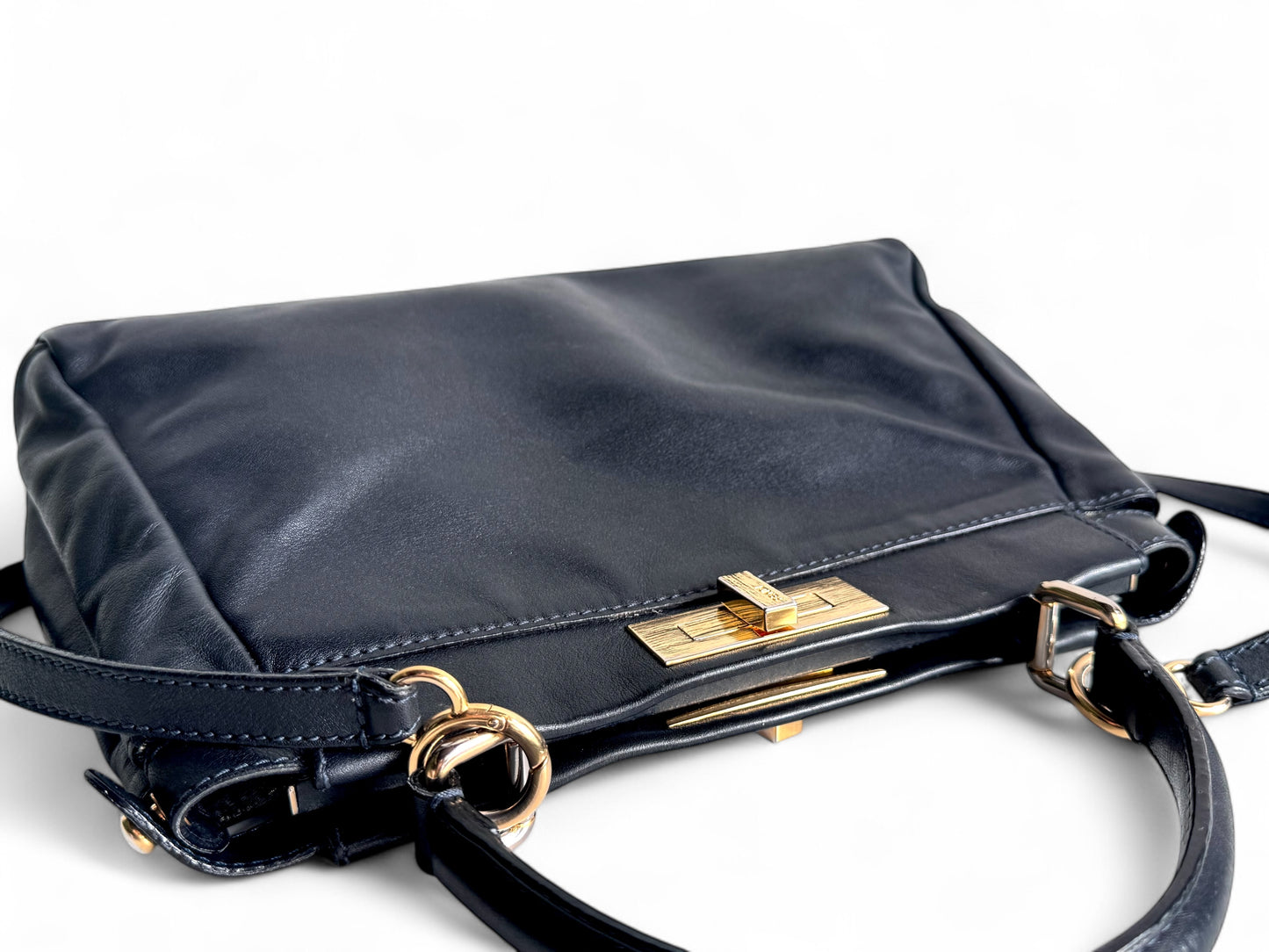 FENDI Calfskin Denim Zucca Peekaboo Iconic Satchel