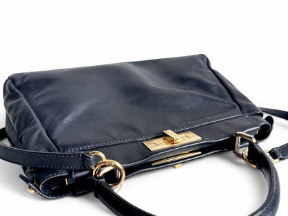FENDI Calfskin Denim Zucca Peekaboo Iconic Satchel