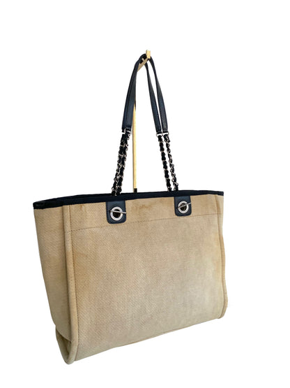 CHANEL Canvas Small Deauville Tote Beige