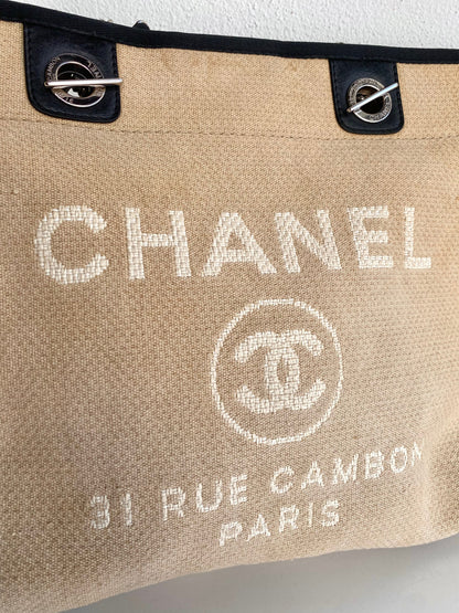 CHANEL Canvas Small Deauville Tote Beige