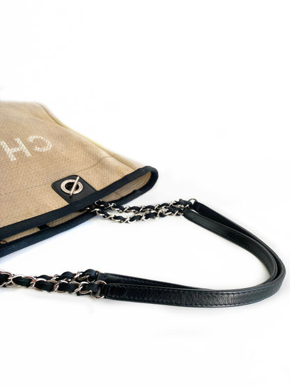 CHANEL Canvas Small Deauville Tote Beige